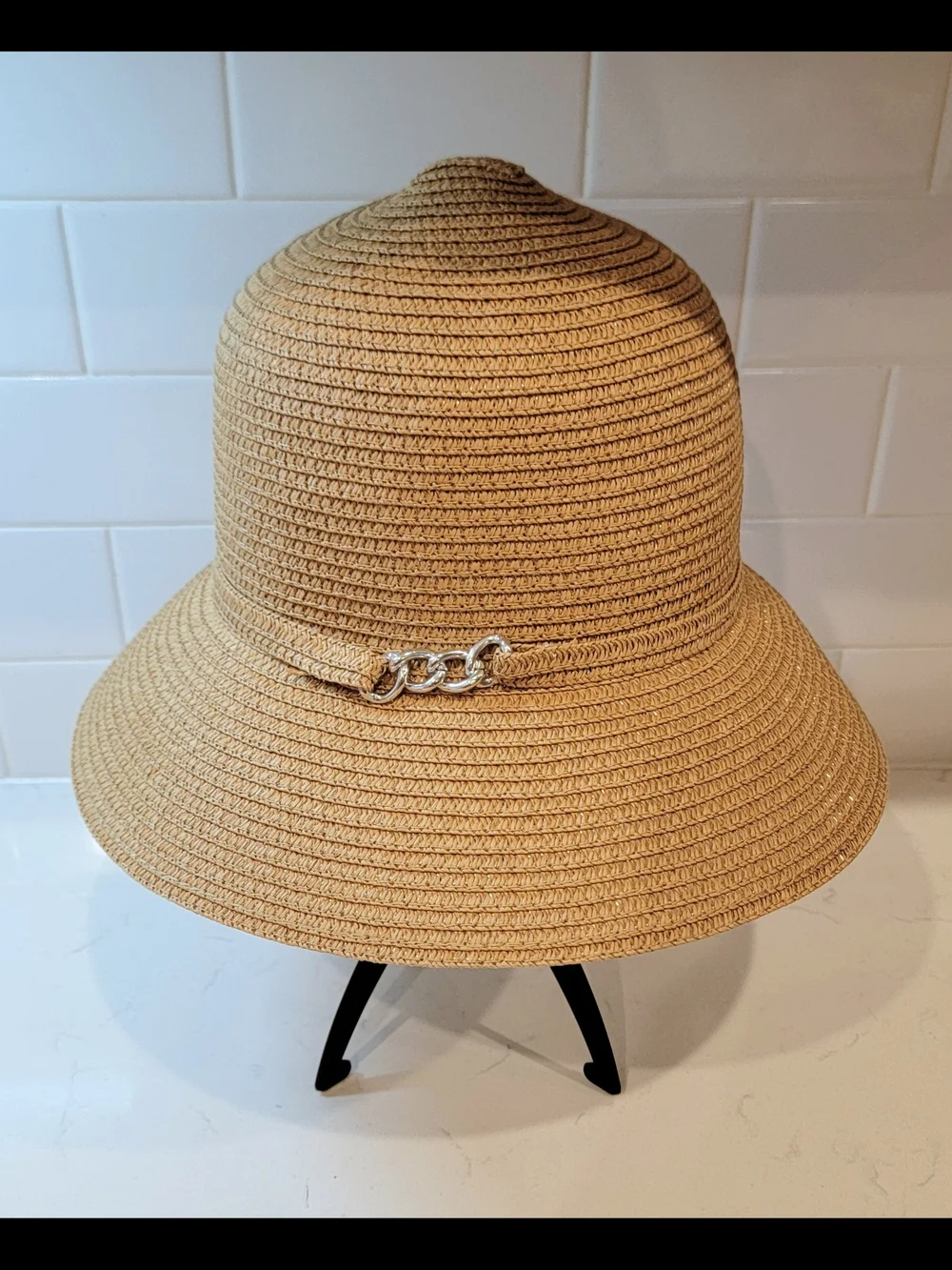 Magid Hats Chain Link Straw Floppy Sun Hat Wide Brim Vacation Beach Resort OS